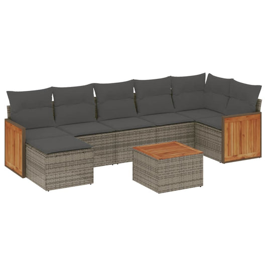 Set Divano da Giardino 8 pz con Cuscini Grigio in Polyrattan