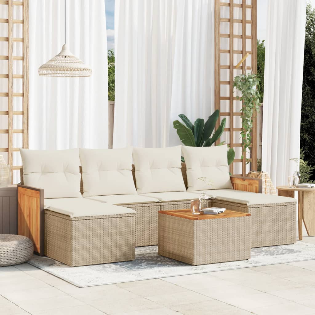 Set Divani da Giardino 7 pz con Cuscini Beige in Polyrattan 3260308
