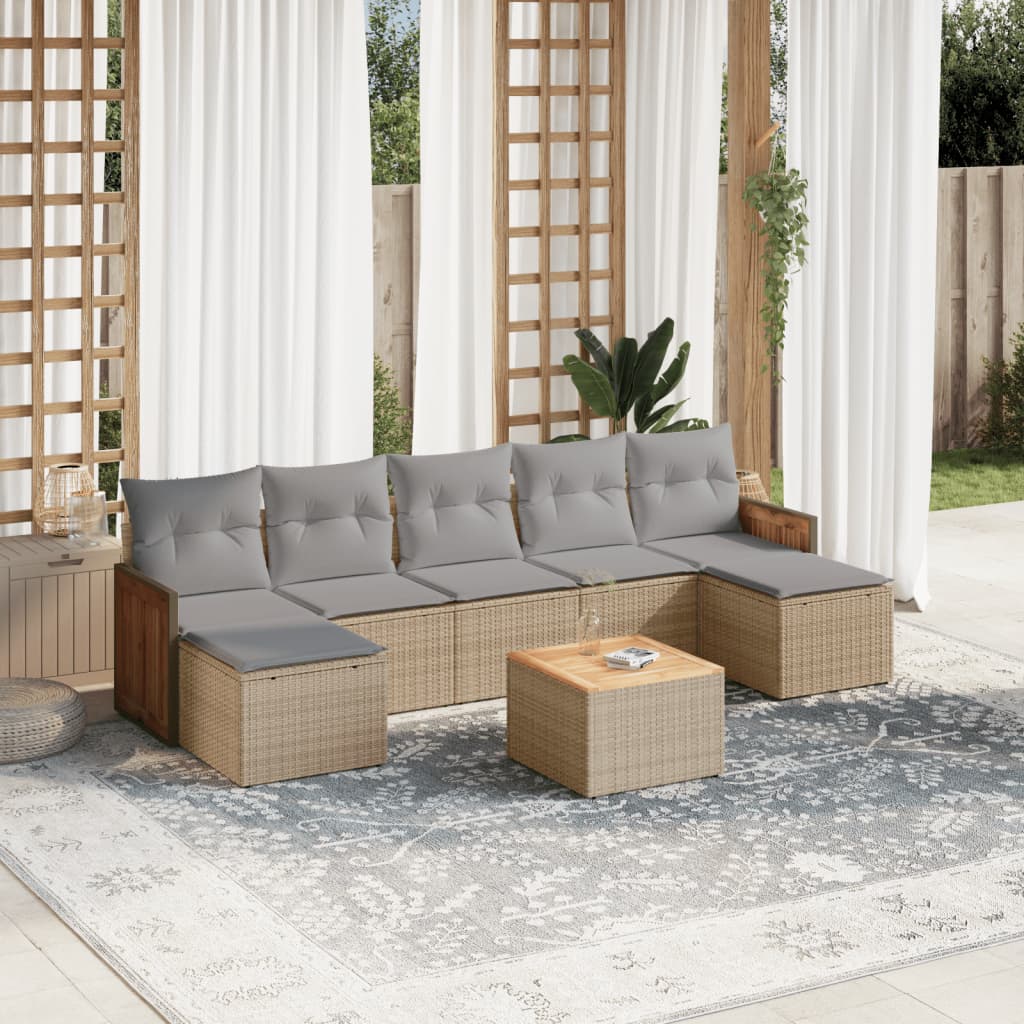 Set Divano da Giardino 8 pz con Cuscini Beige in Polyrattancod mxl 112355