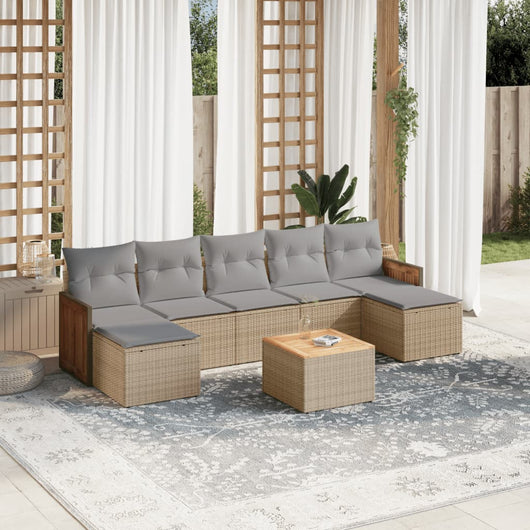 Set Divano da Giardino 8 pz con Cuscini Beige in Polyrattancod mxl 112355