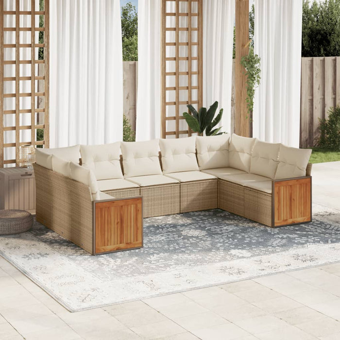 Set Divano da Giardino 9 pz con Cuscini Beige in Polyrattan 3260357