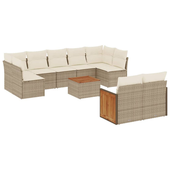Set Divano da Giardino 10 pz con Cuscini Beige in Polyrattan