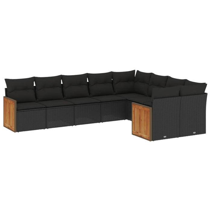 Set Divani da Giardino 9 pz con Cuscini Nero in Polyrattan 3260382