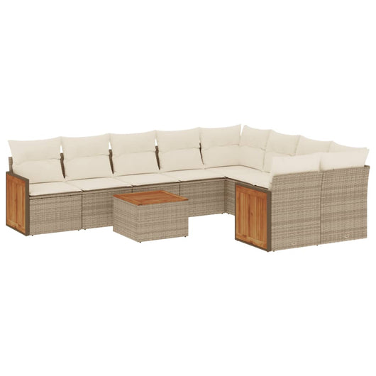 Set Divano da Giardino 10 pz con Cuscini Beige in Polyrattan 3260392