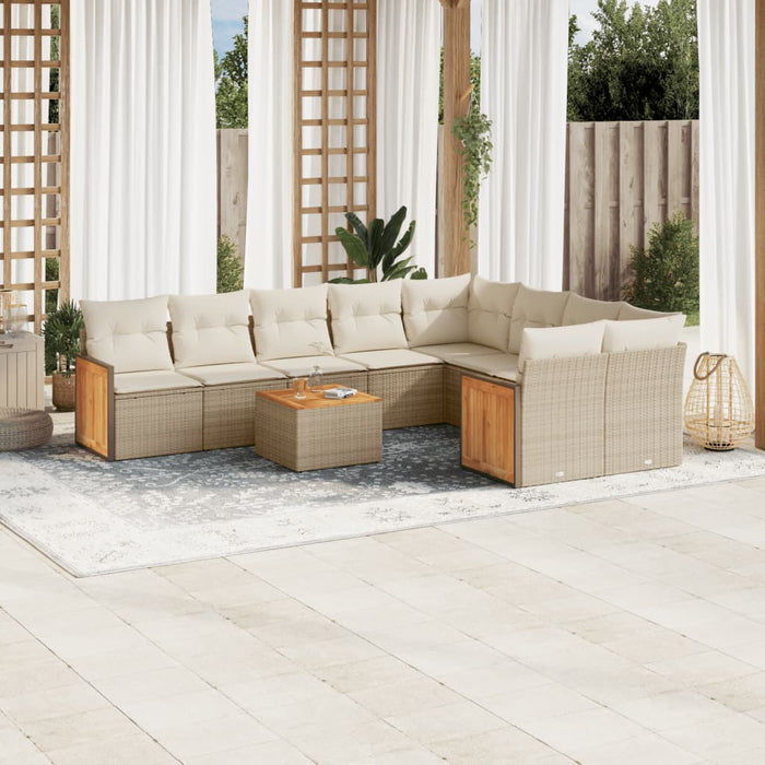 Set Divano da Giardino 10 pz con Cuscini Beige in Polyrattan 3260392