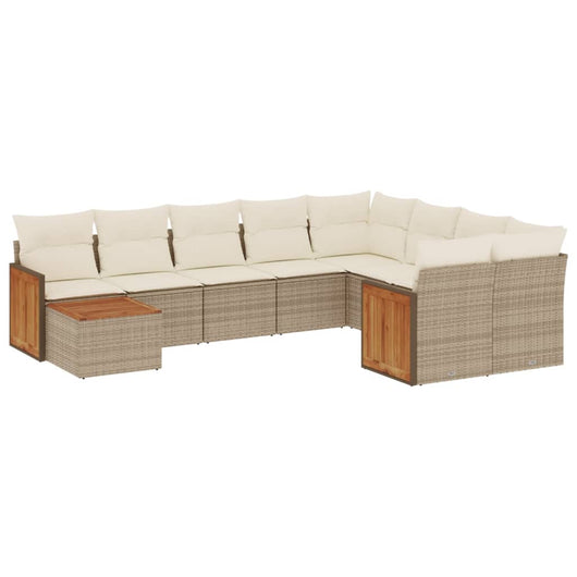 Set Divano da Giardino 10 pz con Cuscini Beige in Polyrattan