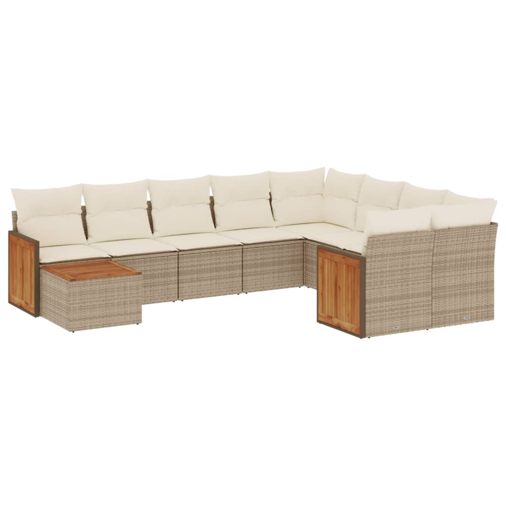 Set Divano da Giardino 10 pz con Cuscini Beige in Polyrattan 3260399