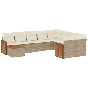 Set Divano da Giardino 10 pz con Cuscini Beige in Polyrattan 3260399
