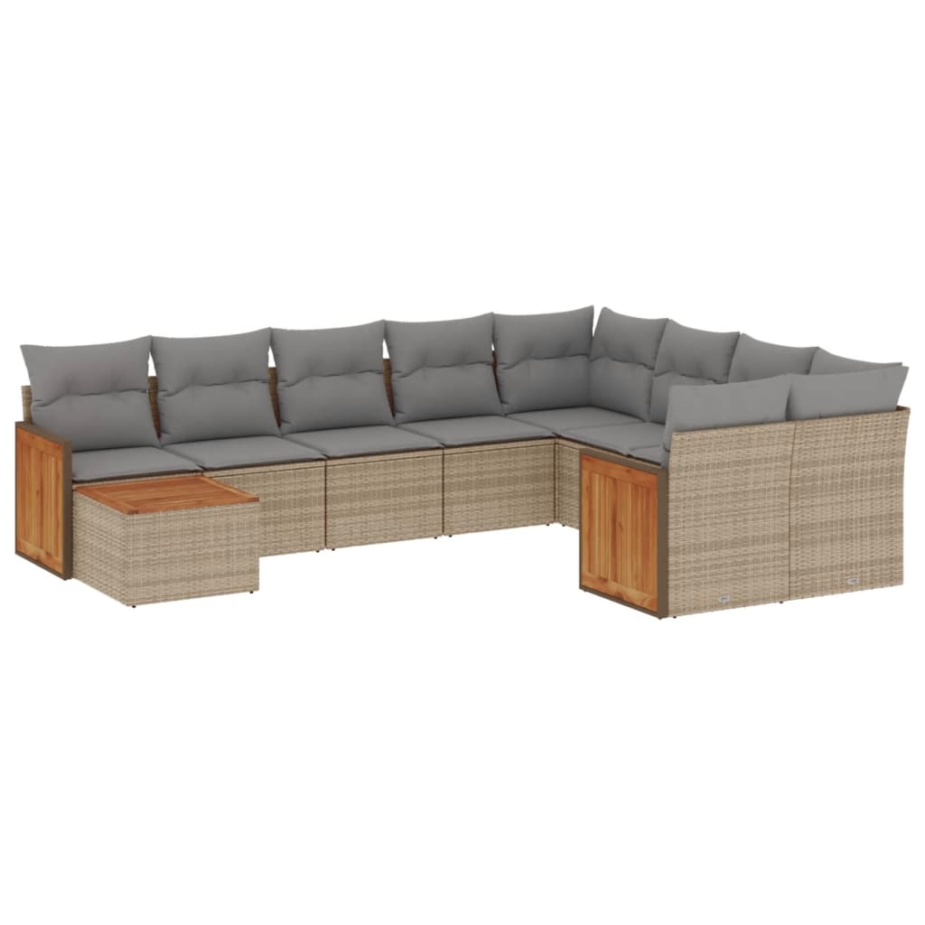 Set Divano da Giardino 10 pz con Cuscini Beige in Polyrattan