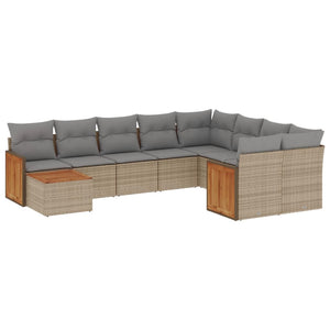 Set Divano da Giardino 10 pz con Cuscini Beige in Polyrattan