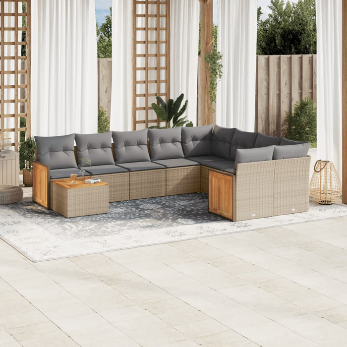 Set Divano da Giardino 10 pz con Cuscini Beige in Polyrattan