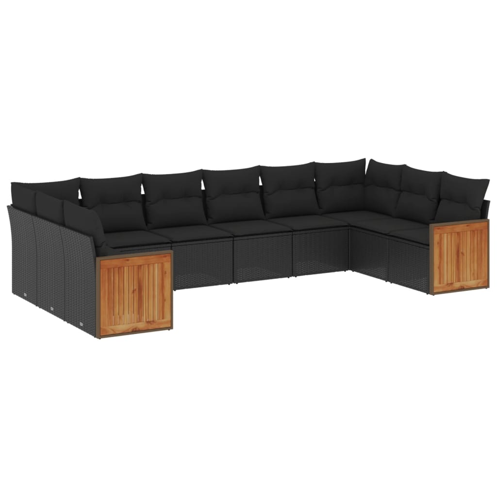 Set Divani da Giardino 10pz con Cuscini in Polyrattan Nero