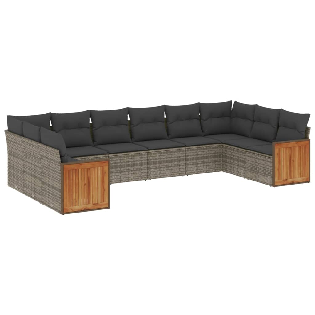 Set Divano da Giardino 10 pz con Cuscini Grigio in Polyrattan 3260408