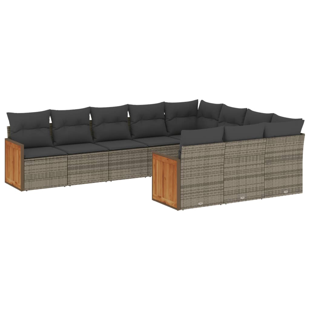 Set Divano da Giardino 10 pz con Cuscini Grigio in Polyrattan 3260422