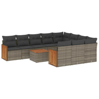 Set Divani da Giardino 11 pz con Cuscini in Polyrattan Grigio