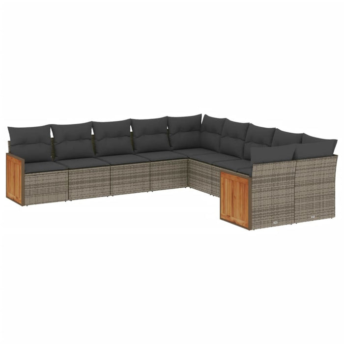 Set Divano da Giardino 10 pz con Cuscini Grigio in Polyrattan 3260436
