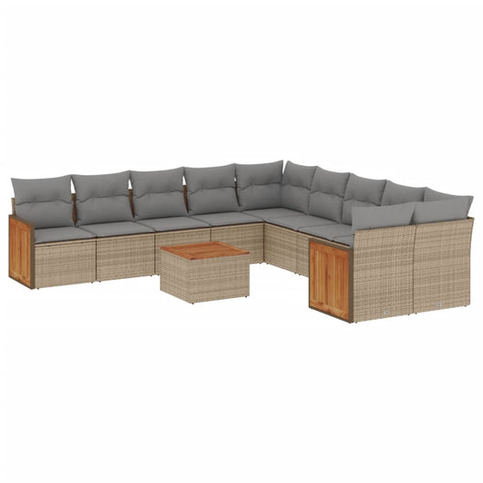 Set Divani da Giardino 11 pz con Cuscini Beige in Polyrattan