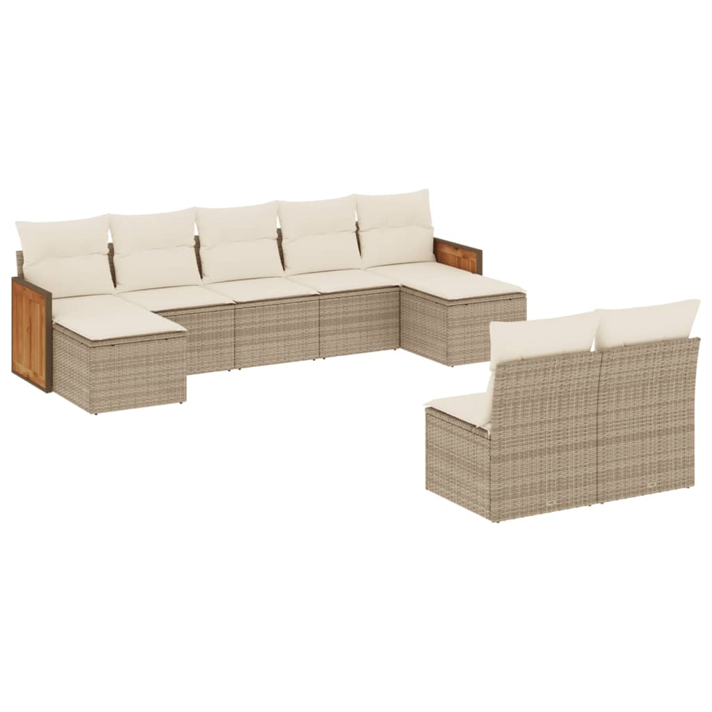 Set Divano da Giardino 9 pz con Cuscini Beige in Polyrattan 3260455