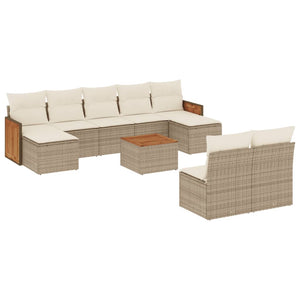 Set Divano da Giardino 10 pz con Cuscini Beige in Polyrattan