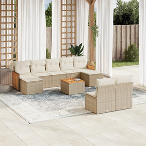 Set Divano da Giardino 10 pz con Cuscini Beige in Polyrattan 3260462