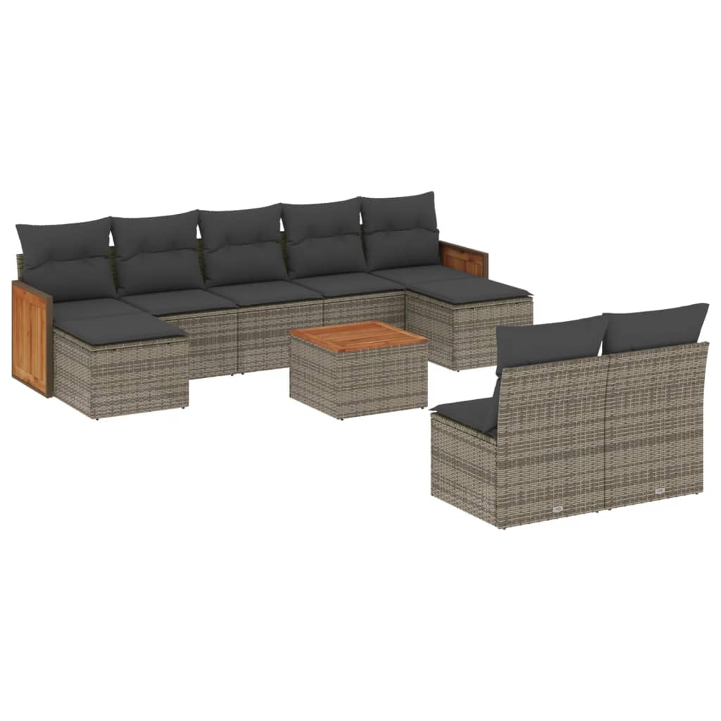 Set Divano da Giardino 10 pz con Cuscini Grigio in Polyrattancod mxl 88122