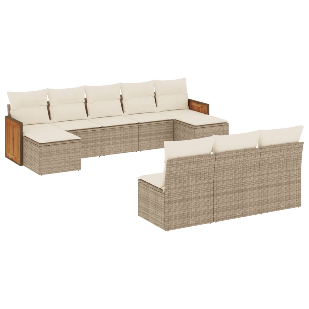 Set Divano da Giardino 10 pz con Cuscini Beige in Polyrattan