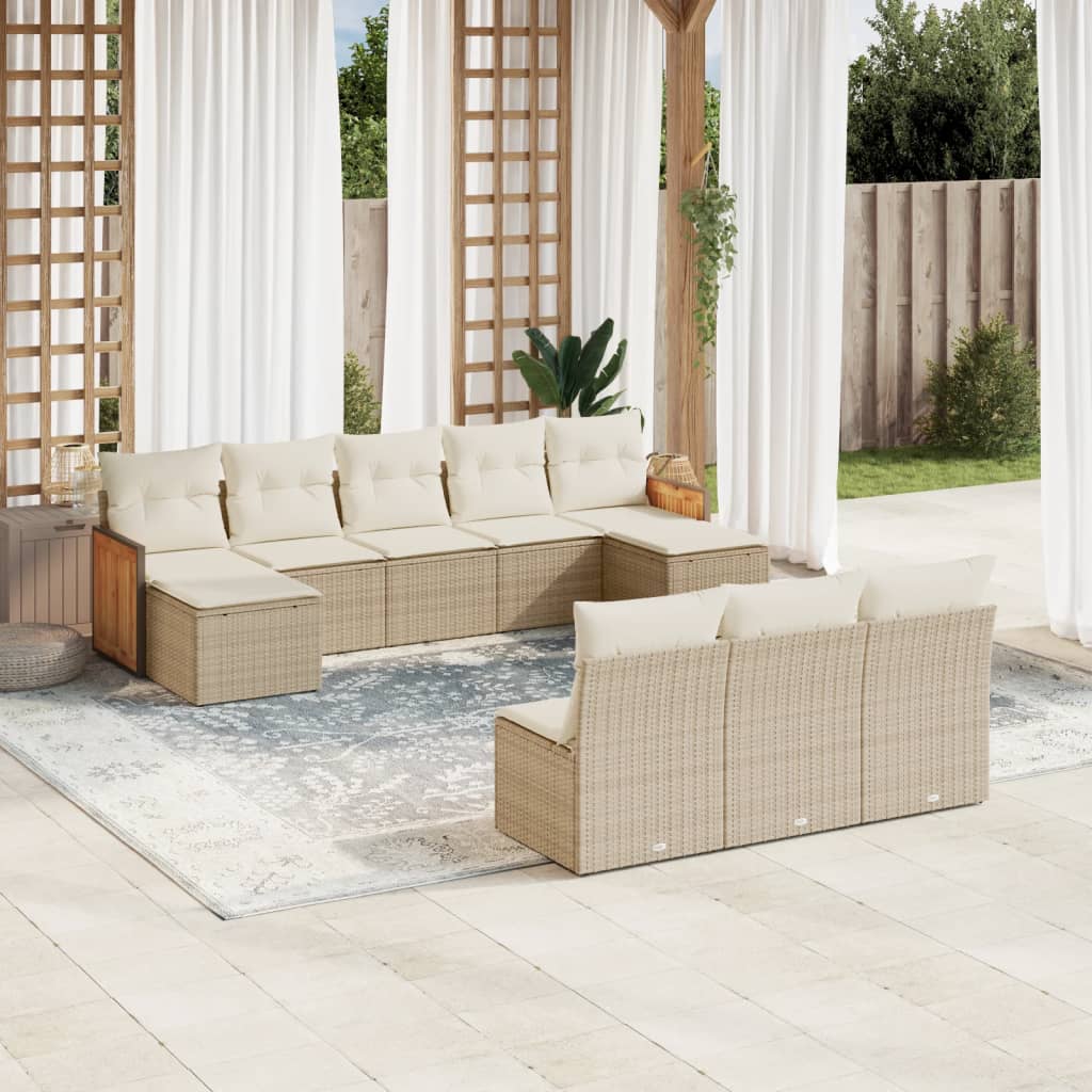 Set Divano da Giardino 10 pz con Cuscini Beige in Polyrattan 3260469