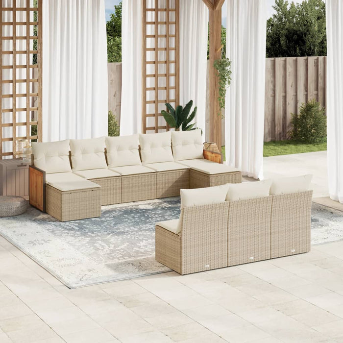 Set Divano da Giardino 10 pz con Cuscini Beige in Polyrattan 3260469