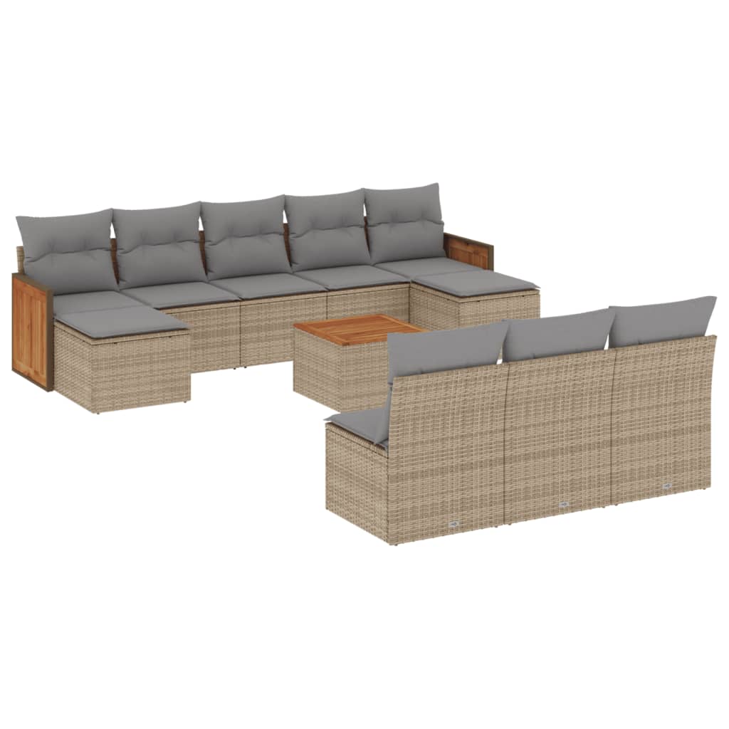 Set Divani da Giardino 11 pz con Cuscini Beige in Polyrattan