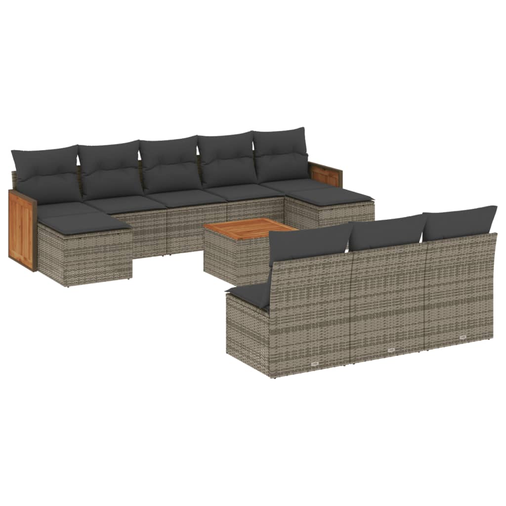 Set Divani da Giardino 11 pz con Cuscini in Polyrattan Grigio 3260478