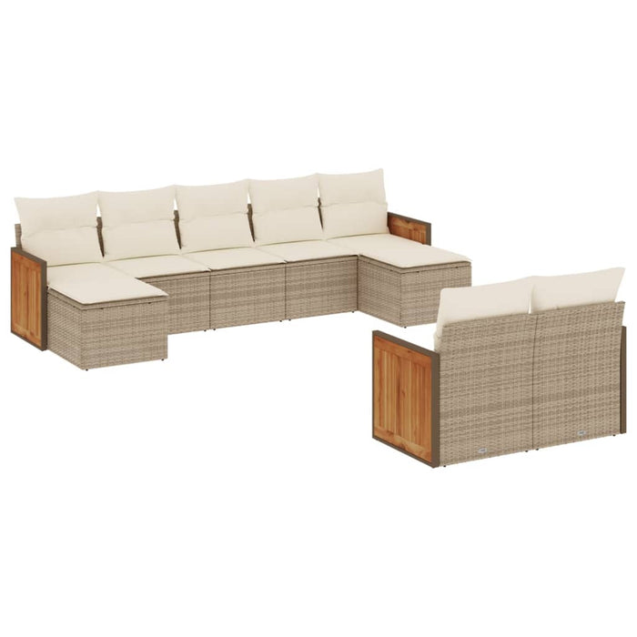 Set Divano da Giardino 9 pz con Cuscini Beige in Polyrattan 3260483