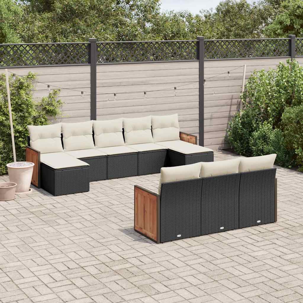 vidaXL Set Divani da Giardino 10pz con Cuscini in Polyrattan Nero