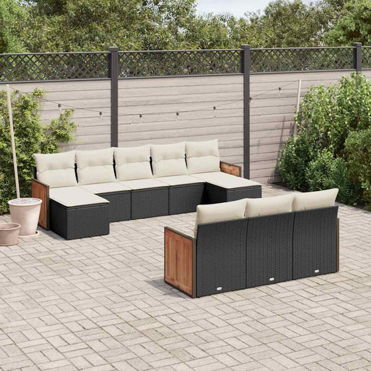 vidaXL Set Divani da Giardino 10pz con Cuscini in Polyrattan Nero