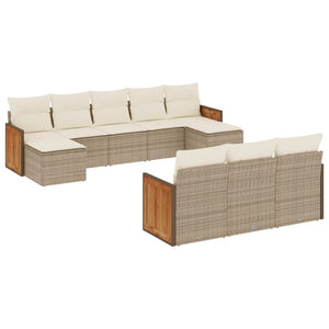 Set Divano da Giardino 10 pz con Cuscini Beige in Polyrattan 3260497