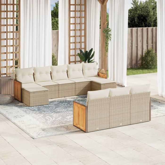 Set Divano da Giardino 10 pz con Cuscini Beige in Polyrattan