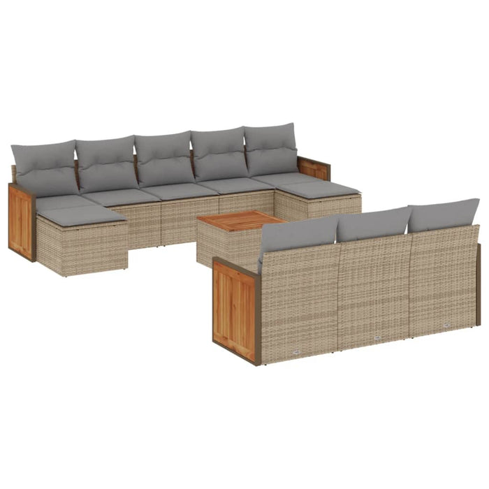 Set Divani da Giardino 11 pz con Cuscini Beige in Polyrattan