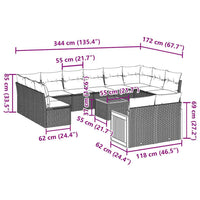 Set Divani da Giardino 13pz con Cuscini Nero in Polyrattan