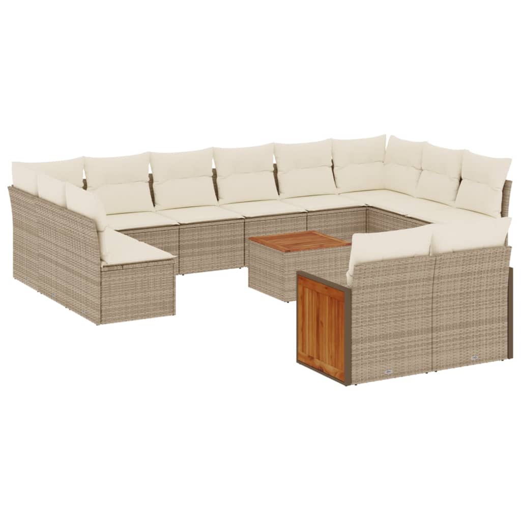 Set Divano da Giardino 13 pz con Cuscini Beige in Polyrattan