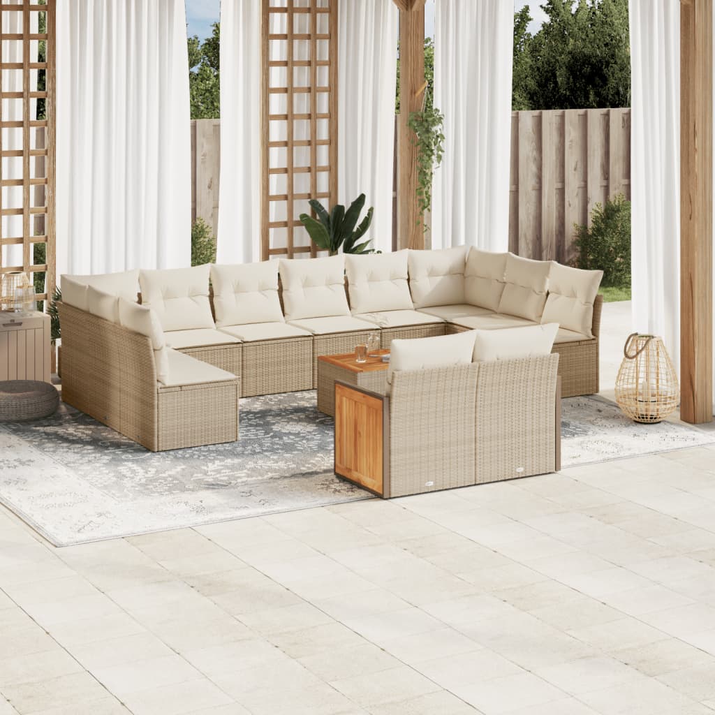 Set Divano da Giardino 13 pz con Cuscini Beige in Polyrattan 3260532