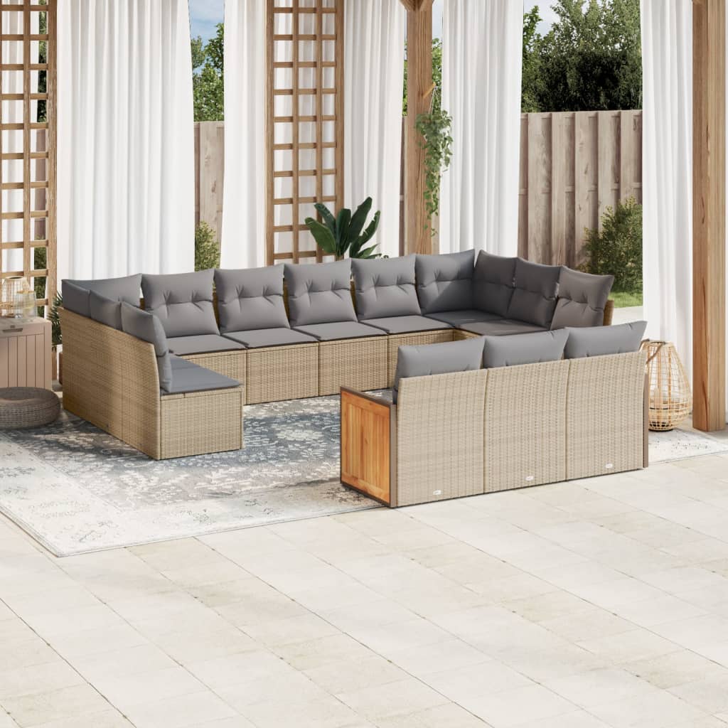 Set Divano da Giardino 13 pz con Cuscini Beige in Polyrattan 3260540