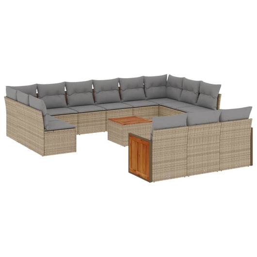 Set Divani da Giardino 14pz con Cuscini in Polyrattan Beige