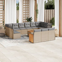 Set Divani da Giardino 14pz con Cuscini in Polyrattan Beige