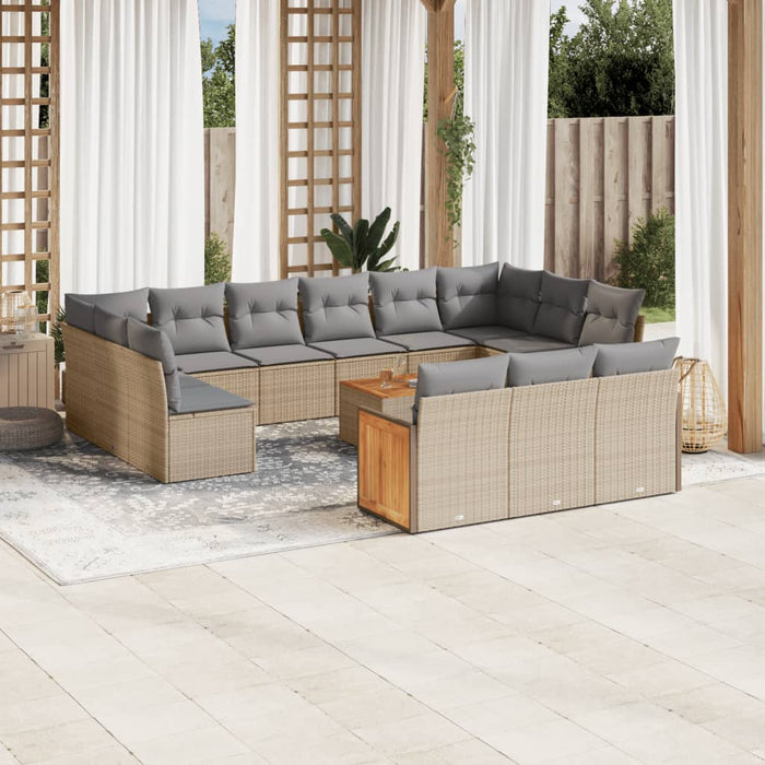 Set Divani da Giardino 14pz con Cuscini in Polyrattan Beige