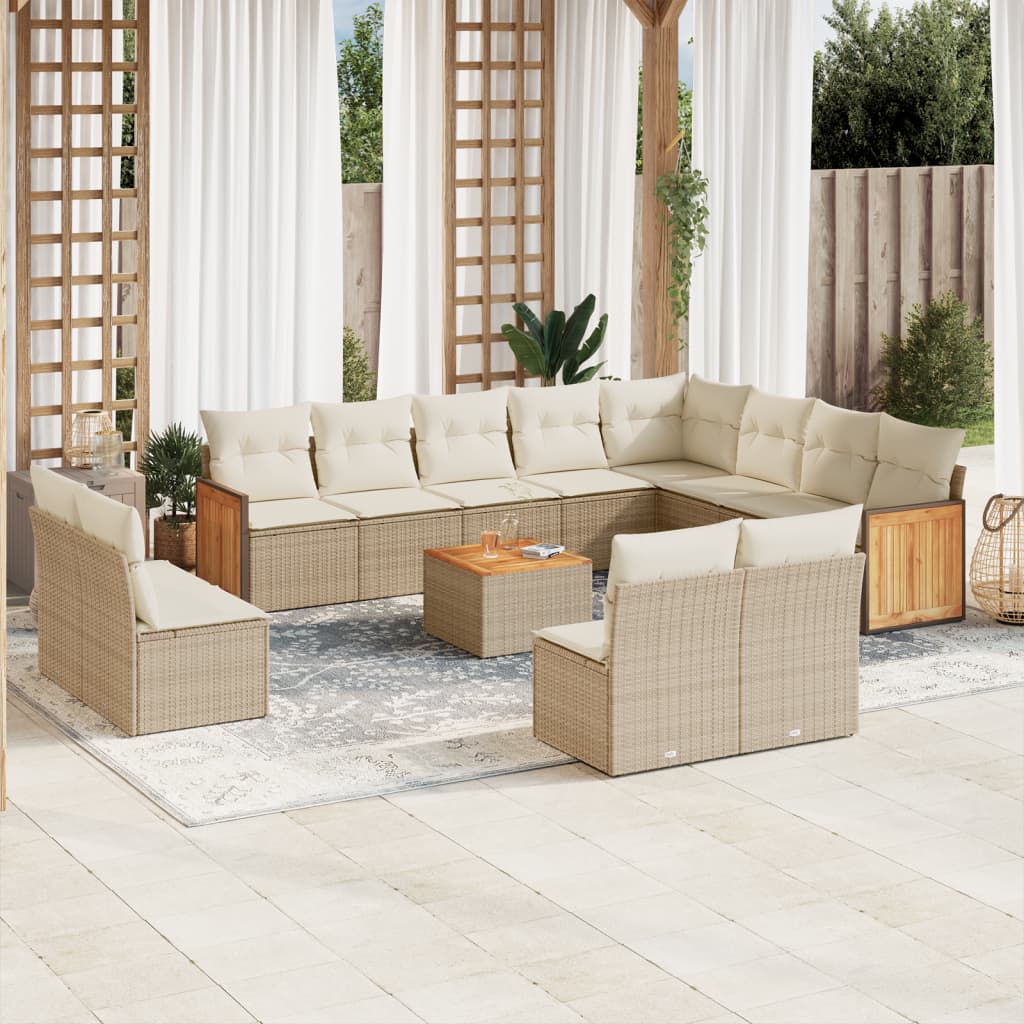 Set Divano da Giardino 13 pz con Cuscini Beige in Polyrattan 3260560