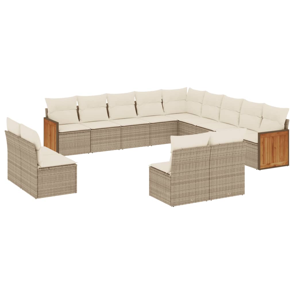 Set Divano da Giardino 13 pz con Cuscini Beige in Polyrattan