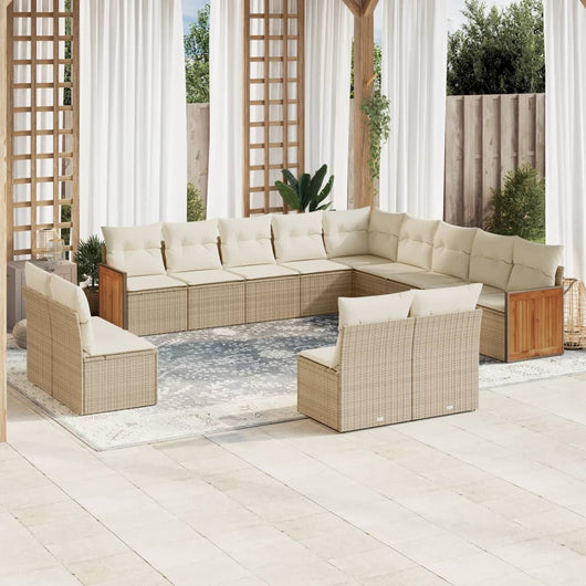 Set Divano da Giardino 13 pz con Cuscini Beige in Polyrattan 3260567