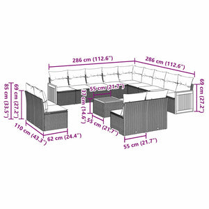 Set Divani da Giardino 14pz con Cuscini in Polyrattan Nero