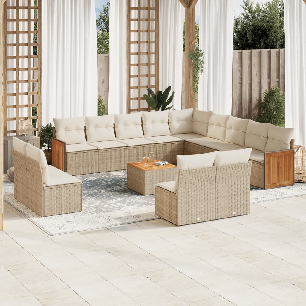 Set Divani da Giardino 14pz con Cuscini in Polyrattan Beige 3260574