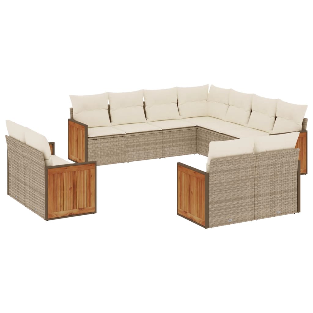 Set Divani da Giardino 11 pz con Cuscini Beige in Polyrattan 3260581