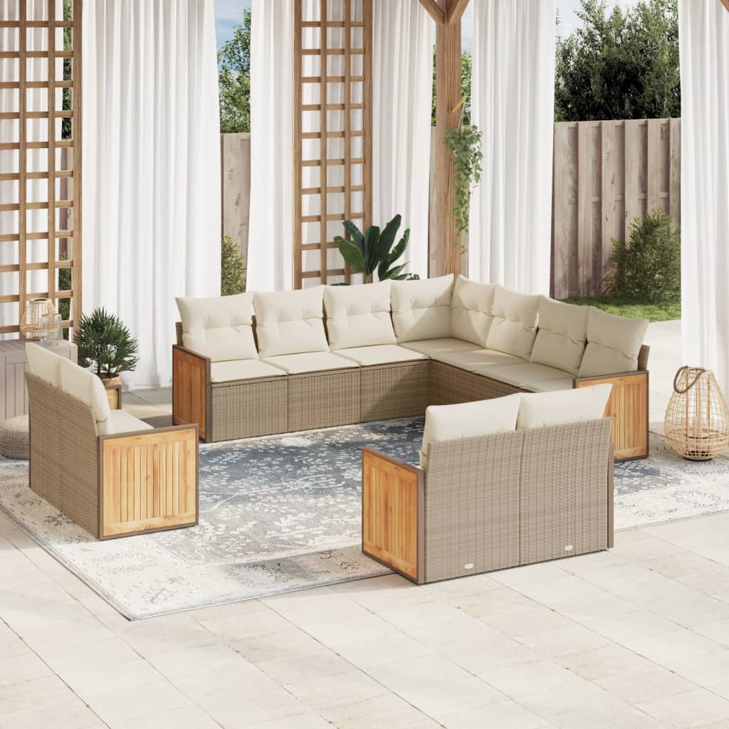 Set Divani da Giardino 11 pz con Cuscini Beige in Polyrattan 3260581